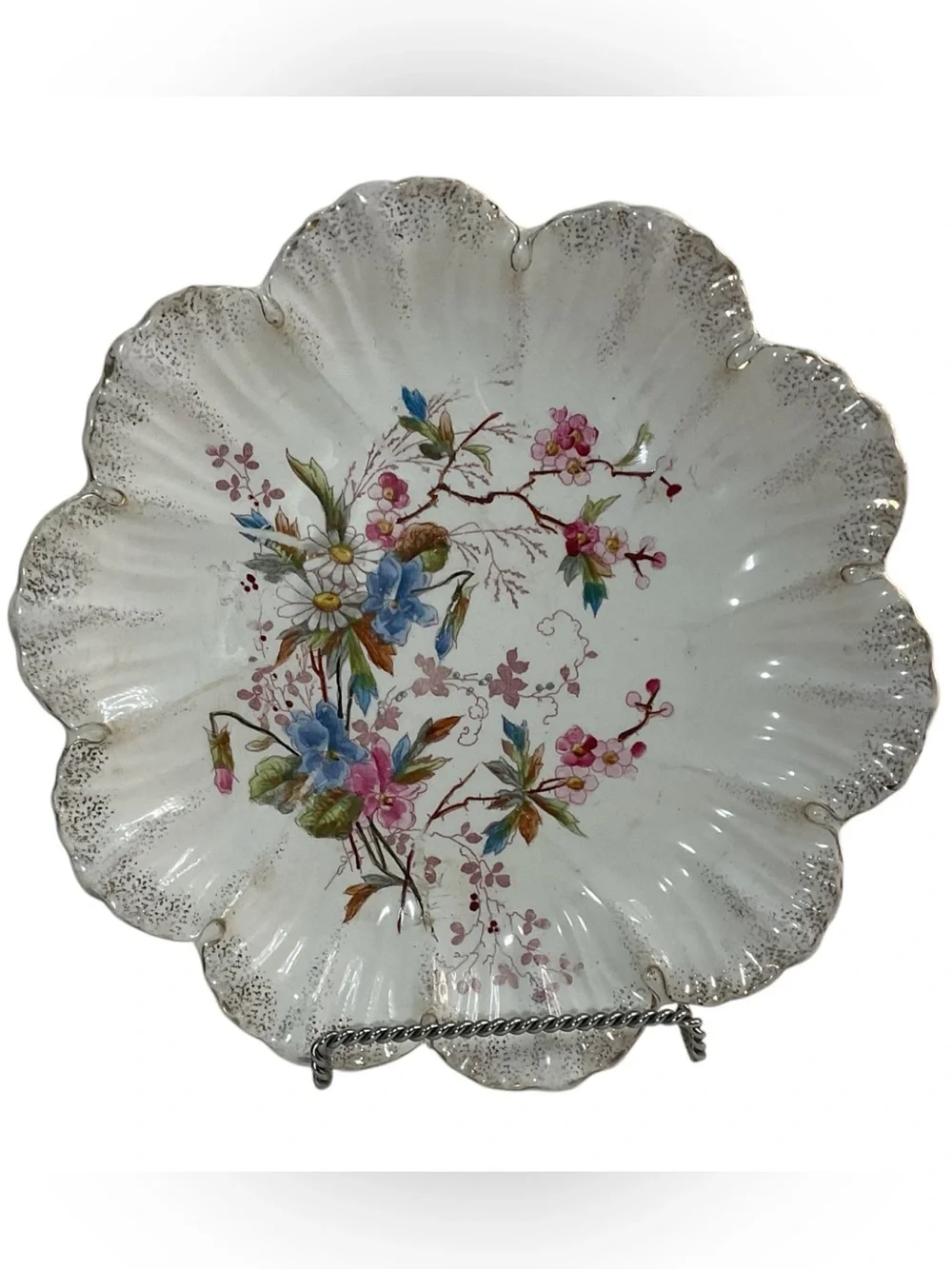 Antique Franz Anton Mehlem Royal Bonn Germany Floral Scalloped Plate 9 3/8”